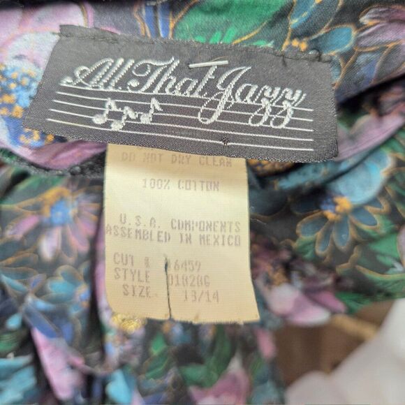 Vintage 80s AllβThat Jazz Yellow Dress 13/14 Puff Sleeve Button Sheath V Neck - Picture 2 of 7